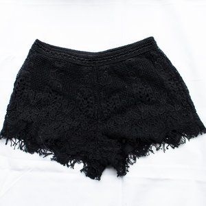 Black Embroidered High Waisted Shorts